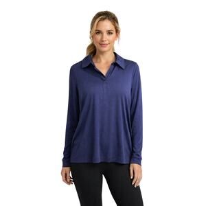 BELYN KEY Women's Long Sleeve Athletic Golf Polo Shirt Blue Size Large